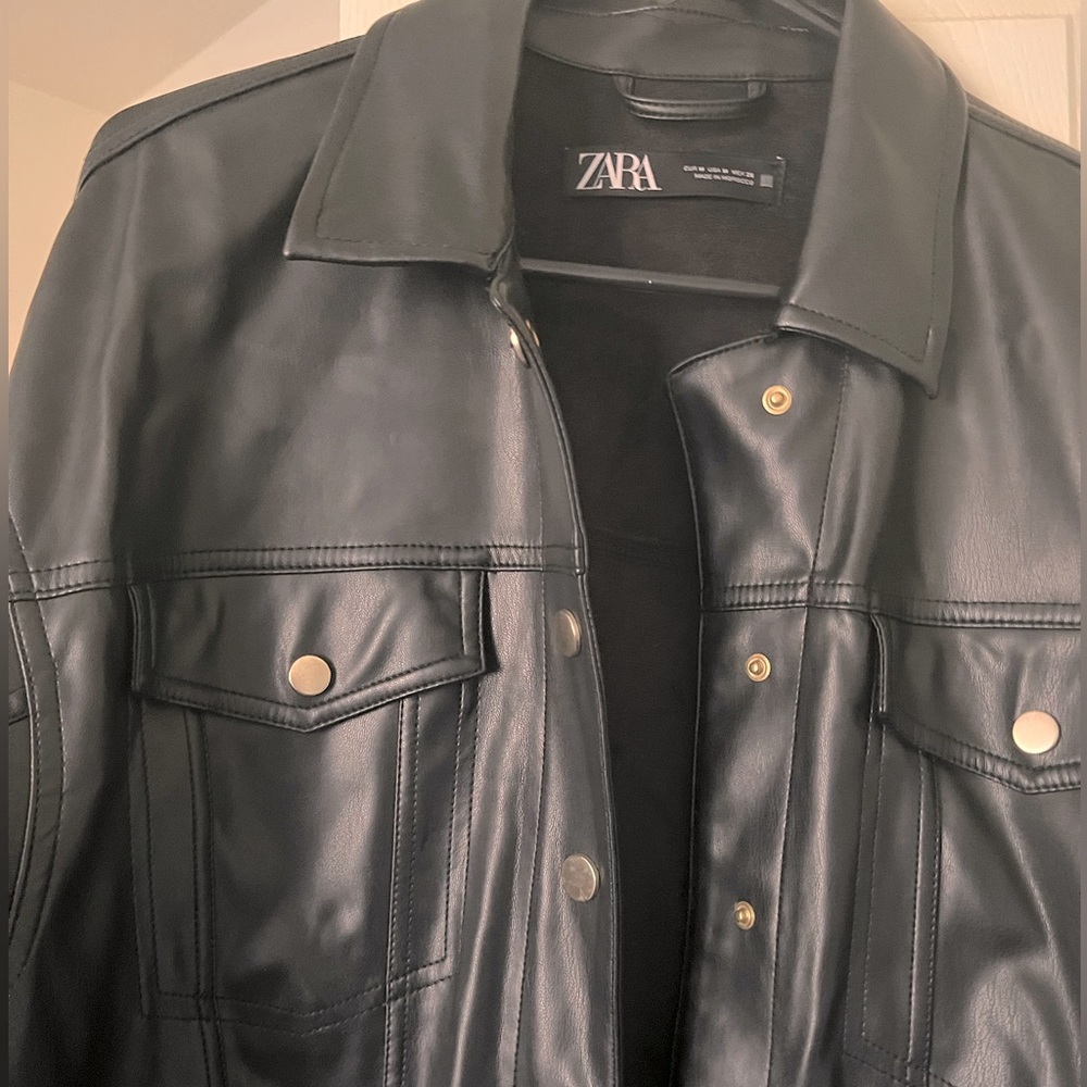 Zara black leather jacket womens